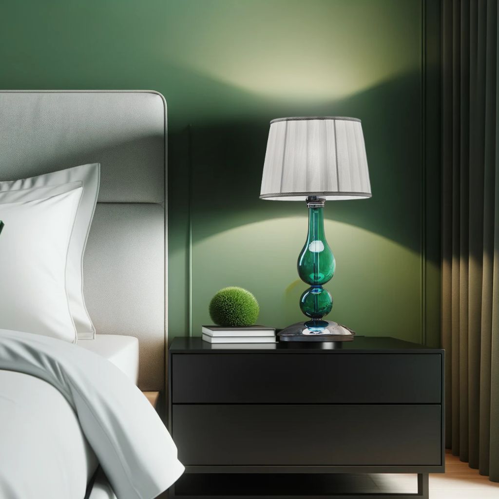 Chambre avec lampe verte